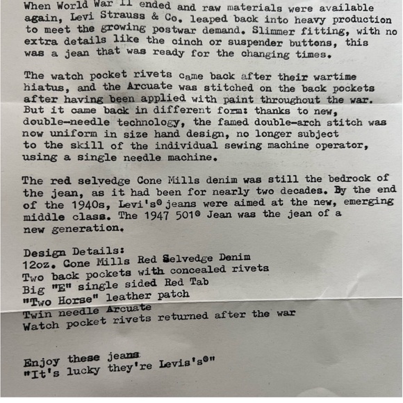 Levi's Vintage Clothing
1947 501 ORIGINAL FIT SELVEDGE JEANS Reproduction 28x32 - Picture 8 of 12